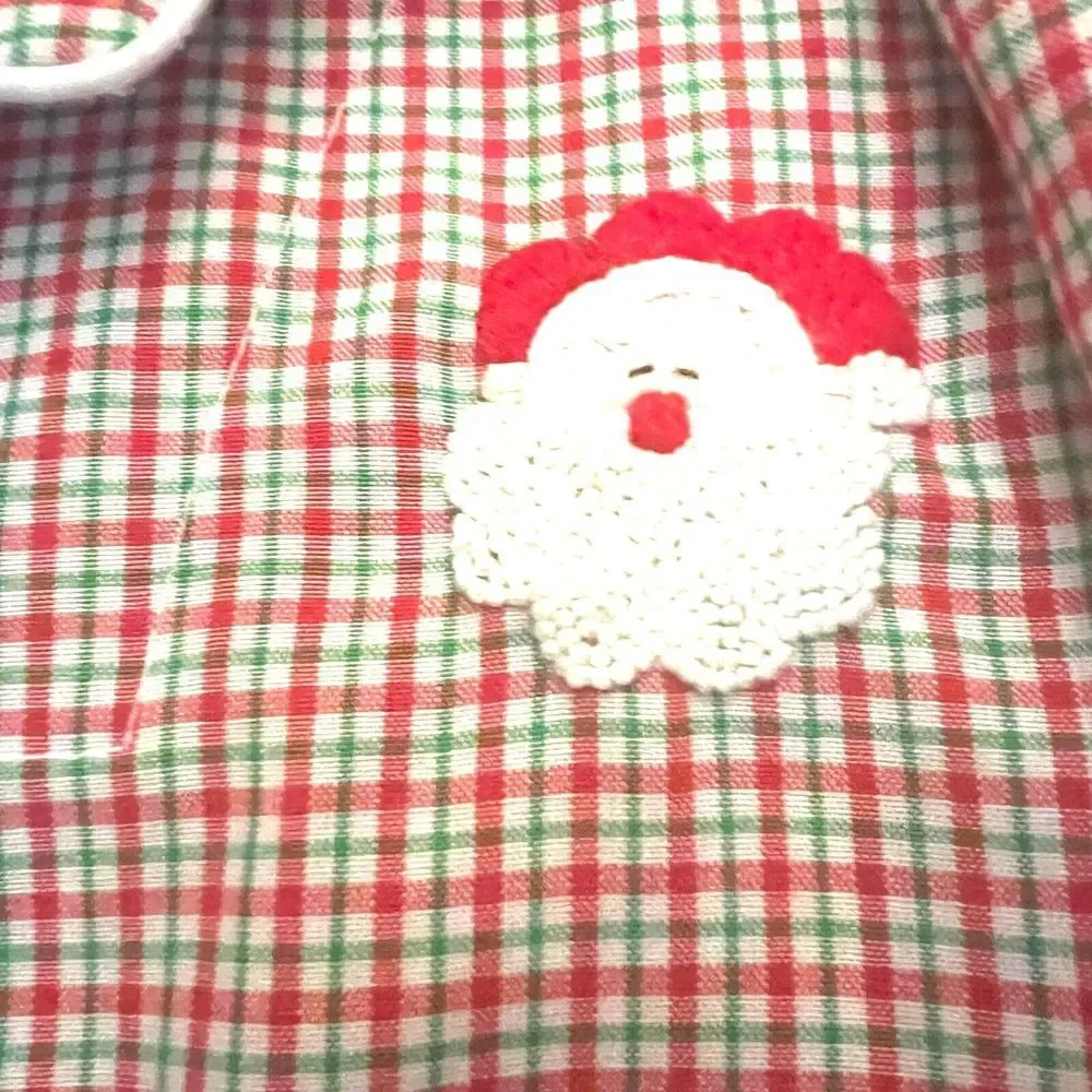 Sweet Dreams Red and White Plaid Kids Pajama Top with Santa Patch